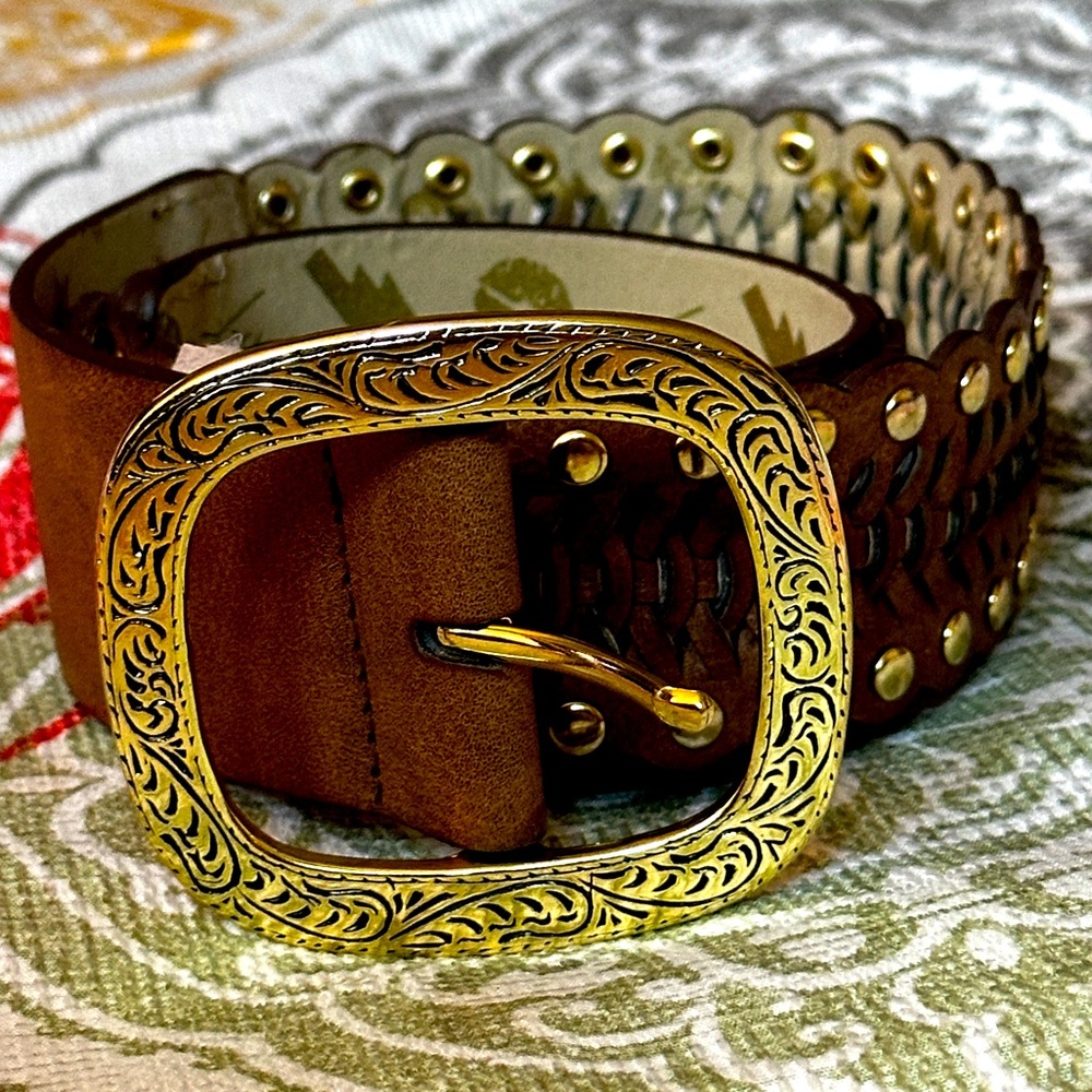 Betsey Johnson Brown and Gold Braided Belt with Studs Size Small